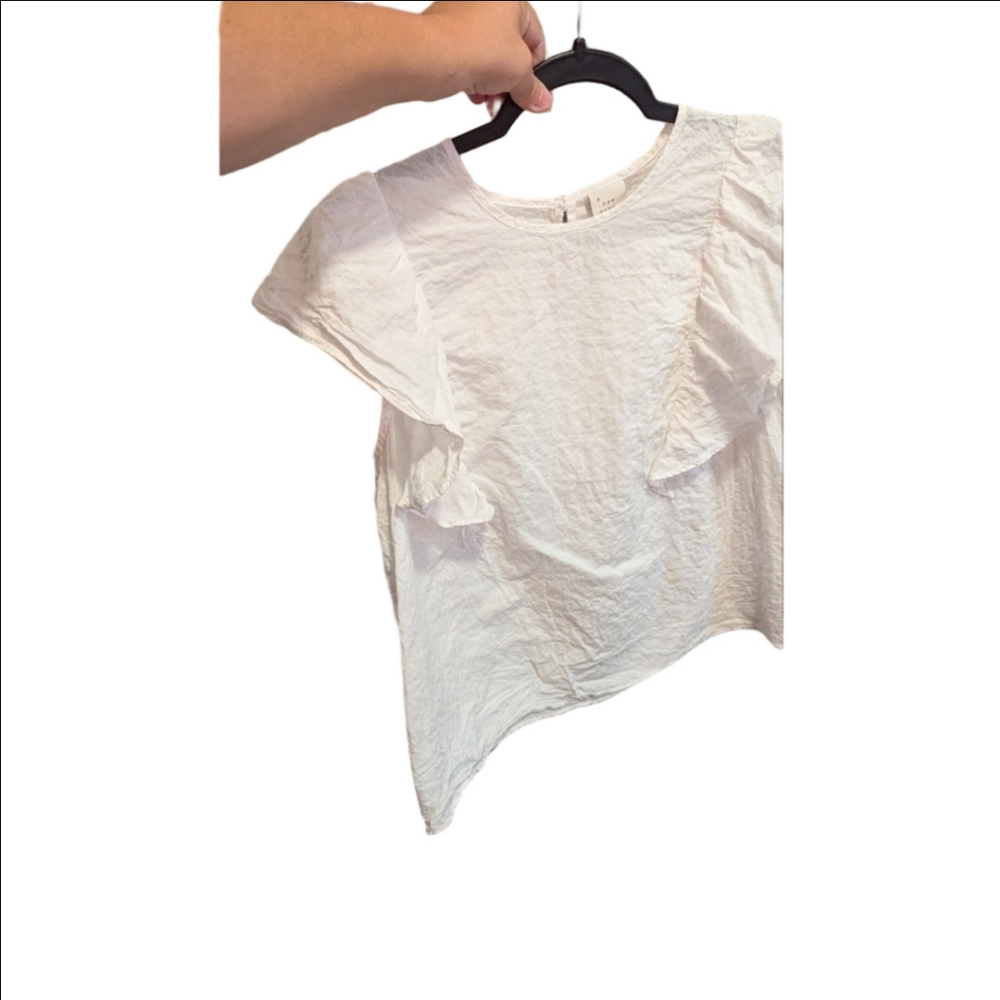 A New Day White Ruffle Sleeve Blouse Top Round Neck Size Medium